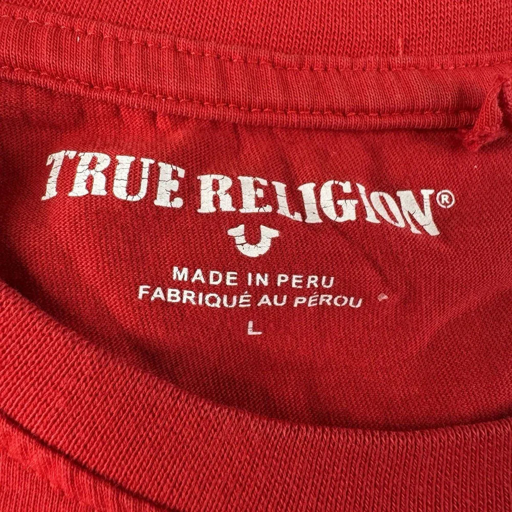 True Religion T-Shirt Mens Large Logo Short Sleeve Cotton Red Denim & Jeans